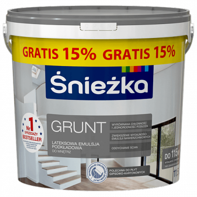Śnieżka Grunt Emulsja Podkładowa 10L + 1,5L = 11,5L Biała farba lateksowa lateksowy biały  - TYLKO ODBIÓR OSOBISTY LUB WYSYŁKA NA PALECIE