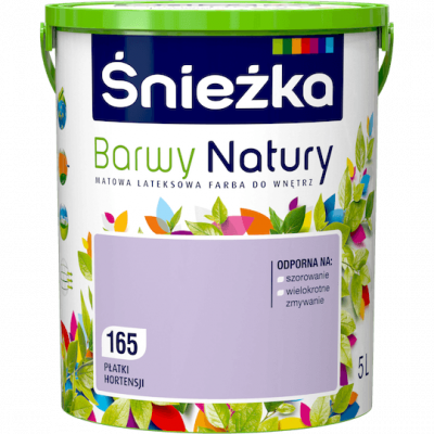 Śnieżka Barwy Natury 5L Płatki Hortensji 165 mat farba do wnętrz ścian sufitów emulsja