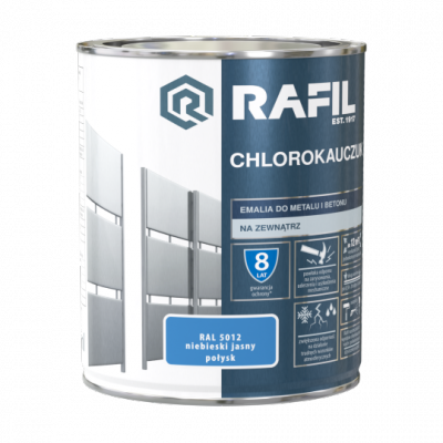 Rafil Chlorokauczuk 0,75L Niebieski Jasny RAL5012 niebieska farba metalu betonu emalia chlorokauczukowa