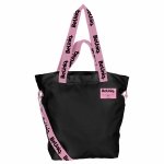 Czarna Torba na Ramię Shopperka Vintage Beuniq Damska z Różowymi Paskami [PPA22-646]