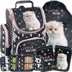 DZIEWCZĘCY TORNISTER SZKOLNY Z KOTKIEM DO 1 KLASY KOTEK KOMPLET 3w1 CATS