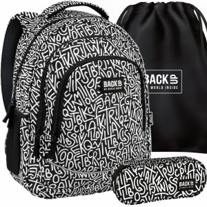 PLECAK KOMPLET 3w1 BACKUP SZKOLNY MŁODZIEŻOWY LITERY GRAFFITI 3 KOMOROWY
