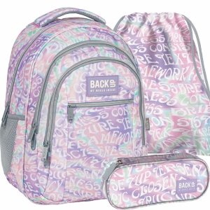 KREMOWE NAPISY MŁODZIEŻOWY PLECAK BACKUP DZIEWCZĘCY SZKOLNY ZESTAW 3w1