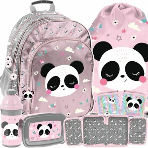 PLECAK SZKOLNY MIŚ PANDA DLA DZIEWCZYNEK DO 1 KLASY KOMPLET 5w1 z PANDĄ