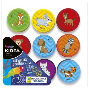 STEMPELKI OZDOBNE KOLOROWE DLA DZIECI 9 szt KIDEA [SOC9KA]