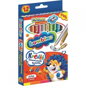 Bambino Kredki Ołówkowe 12 Kolorów Grube Drewniane +Temperówka [000249]
