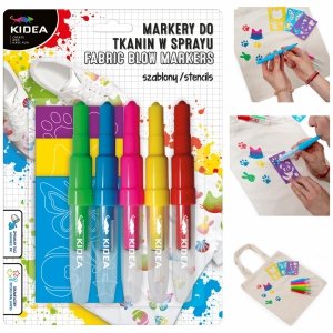 Markery do Tkanin 5 kolorów w Sprayu z Szablonami Zwierzaki Kidea Flamastry Pisaki [MTSSZ5KA]
