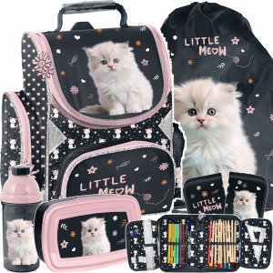 TORNISTER SZKOLNY ZESTAW 5 ele DZIEWCZĘCY Z KOTKIEM DO 1 KLASY KOTEK CATS