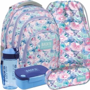MODNY PLECAK w KWIATY BACKUP SZKOLNY MŁODZIEŻOWY PASTELOWY KOMPLET 5w1
