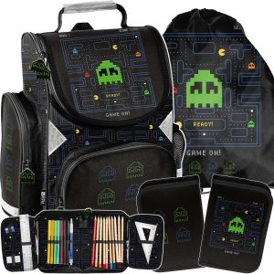 PAC-MAN TORNISTER SZKOLNY KOMPLET 3 ele. GAMING GAMER DLA CHŁOPAKÓW