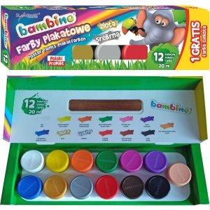 Farby Plakatowe Bambino 13 Kolorów 20ml  Złota Srebrna [1581]
