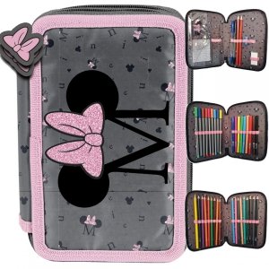 Bogaty Piórnik Myszka Minnie 3-komorowy z Wyposażeniem Szkolny [DM22BB-023]