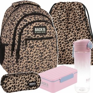 BACKUP MŁODZIEŻOWY SZKOLNY PLECAK PANTERKA ZESTAW 5el USTA DLA DZIEWCZYNY