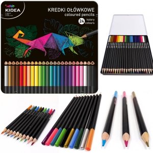 Kredki W Metalowym Pudełku 24 Kol Trókątne Kidea [KTMP24KA]