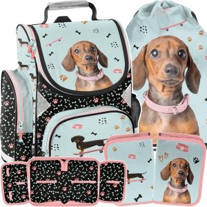 TORNISTER SZKOLNY Z PIESKIEM JAMNK DO 1 KLASY PODSTAWÓWKI ZESTAW 3w1 PIES 