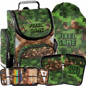 PIKSELE TORNISTER MINECRAFT SZKOLNY GAMING GRY DLA CHŁOPAKÓW ZESTAW 3w1