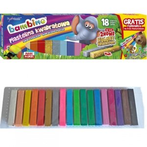 Plastelina Bambino Kwadratowa 18 Kolorów Złota Srebrna + Podkładka [001895]