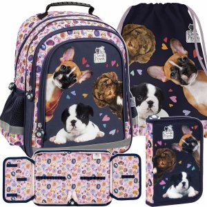 Szkolny Plecak dziewczęcy z pieskami pies komplet [PL15BCF40]