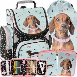 TORNISTER SZKOLNY Z PIESKIEM JAMNK DO 1 KLASY PODSTAWÓWKI KOMPLET 3w1 PIES