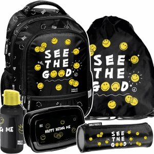 SMILEY PLECAK SZKOLNY DO 1 KLASY EMOTIKONY KOMPLET 5 ele BUŹKI EMOTKI PASO