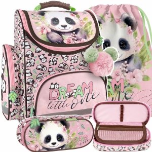 TORNISTER z PANDĄ SZKOLNY ZESTAW 3w1 DLA DZIEWCZYNY Z MISIEM DO 1 KLASY