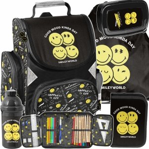 SMILLEY TORNISTER SZKOLNY DO KLAS 1-4 BUŹKI EMOTKI EMITIKONY KOMPLET 5 ele.