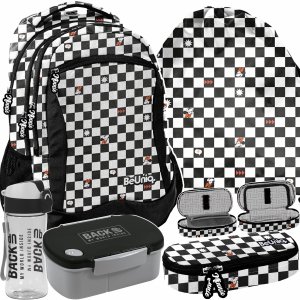 SZACHOWNICA PLECAK MŁODZIEŻOWY SZKOLNY CZARNY BeUniq 4 KOMOROWY ZESTAW 5w1