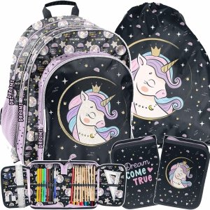 PLECAK SZKOLNY JEDNOROŻEC DLA DZIEWCZYNEK DO KLAS 1-3 PODSTAWÓWKI ZESTAW 
