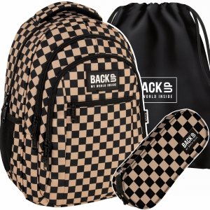 DZIEWCZĘCY PLECAK MŁODZIEŻOWY BACKUP SZKOLNY KOMPLET 3w1 SZACHOWNICA BEŻ