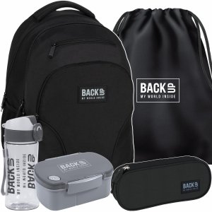 CHŁOPIĘCY CZARNY ZESTAW 5 el BACKUP PLECAK DUŻY SZKOLNY MŁODZIEŻOWY 3 KOM.