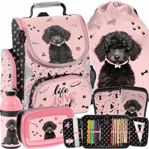 TORNISTER SZKOLNY Z PIESKIEM KOMPLET 5w1 DO 1 KLASY PIESEK DO PODSTAWÓWKI