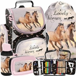 TORNISTER KOŃ KOMPLET 5el SZKOLNY Z KONIEM DO 1 KLASY DO PODSTAWÓWKI KONIE