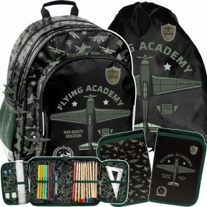 SAMOLOTY PLECAK SZKOLNY DLA CHŁOPAKA DO 1 KLASY SZKOŁY KOMPLET 3 ele FLYING