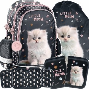 KOTEK PLECAK SZKOLNY KOMPLET 3 el DZIEWCZĘCY DO PODSTAWÓWKI KOTKI CATS PASO