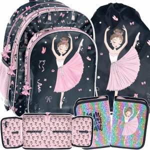 PLECAK SZKOLNY TANCERKA DLA DZIEWCZYNY DO 1 KLASY KOMPLET 3w1 BALERINA PASO