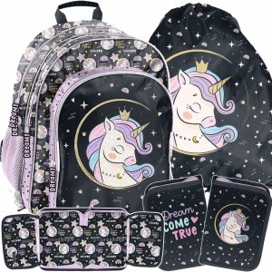PLECAK SZKOLNY JEDNOROŻEC KOMPLET DLA DZIEWCZYNKI DO KLAS 1-3 PODSTAWÓWKI