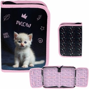 PIÓRNIK KOTEK SZKOLNY DO PODSTAWÓWKI DLA DZIEWCZYNEK DO 1 KLASY Z KOTKIEM