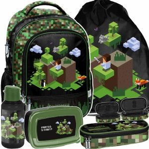 PLECAK MINECRAFT ZESTAW 5ele  SZKOLNY GAMING GRY DO 1 KLASY DLA CHŁOPAKÓW