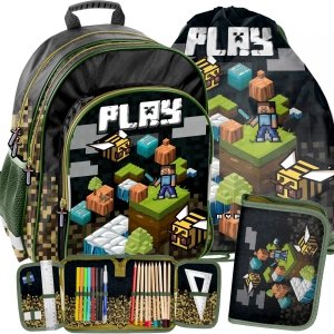 Plecak Szkolny Gra Minecraft Pixele Komplet 3w1 dla Chłopaka [PP21GM-090]