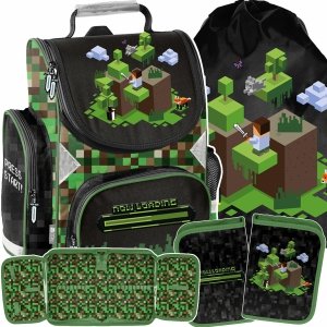 TORNISTER MINECRAFT GRA SZKOLNY GAMING DLA CHŁOPAKÓW DO 1 KLASY ZESTAW 3w1