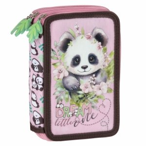 PIÓRNIK SZKOLNY 3-KOMOROWY MIŚ PANDA Z WYPOSAŻENIEM DLA DZIEWCZYNEK CUTE