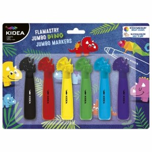 PISAKI FLAMASTRY JUMBO Z FIGURKĄ DINOZAURY 6 KOLORÓW KIDEA SZKOLNE MAZAKI