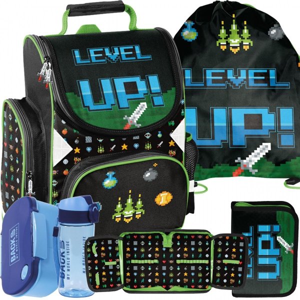 Duży zestaw Gaming Tornister do Szkoły do 1 klasy Level up [BR-984-3]