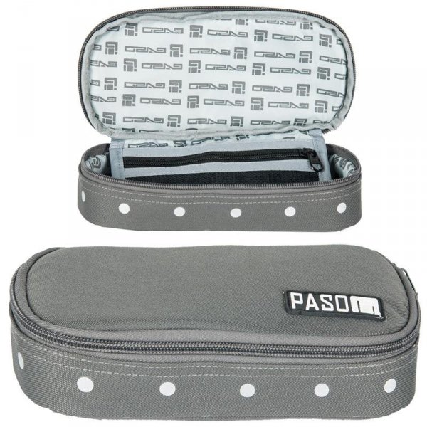 Piórnik Młodzieżowy Etui Szkolny Szary w Kropki 17-013US