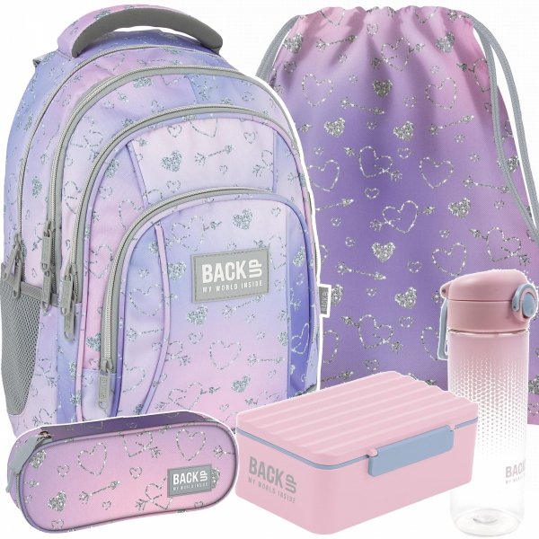 PLECAK SZKOLNY MŁODZIEŻOWY BACKUP DLA UCZENNICY TWINKLE KOMPLET 5ele. SERCA