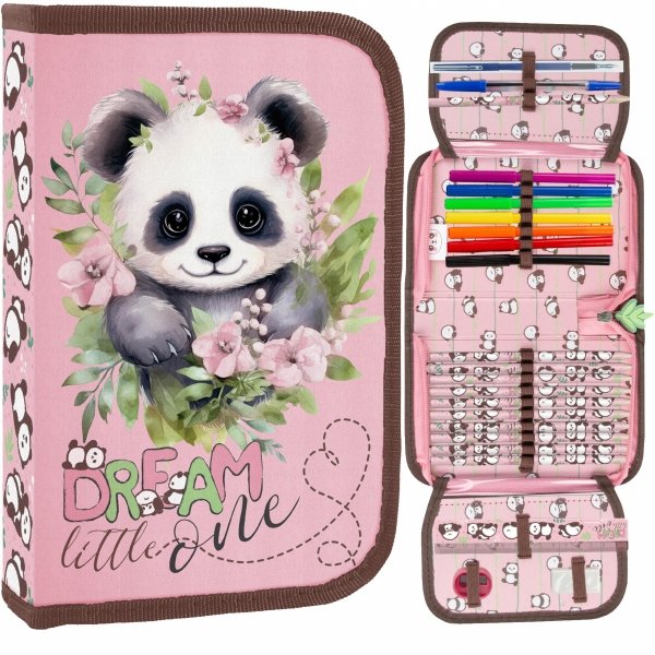 PIÓRNIK MIŚ PANDA SZKOLNY DO PODSTAWÓWKI DLA DZIEWCZYNY Z WYPOSAŻENIEM