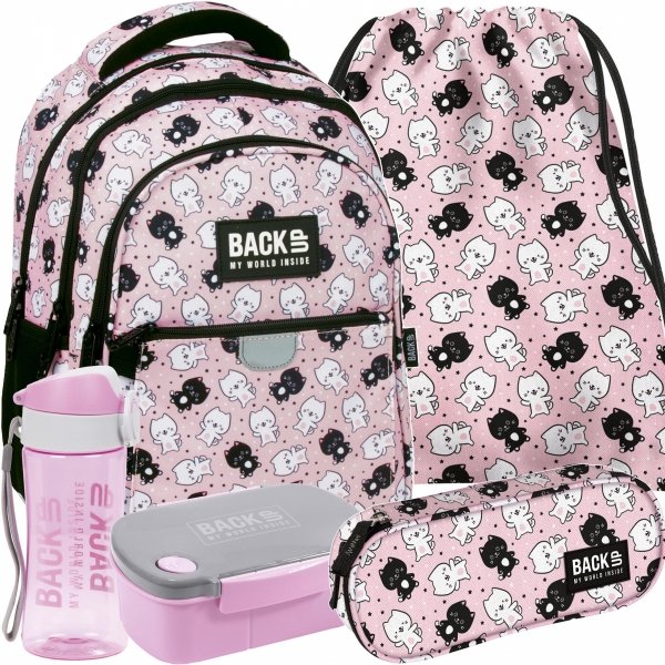 KOMPLET 5w1 SZKOLNY PLECAK MŁODZIEŻOWY BACKUP Z KOTKAMI CATS SZKOLNY