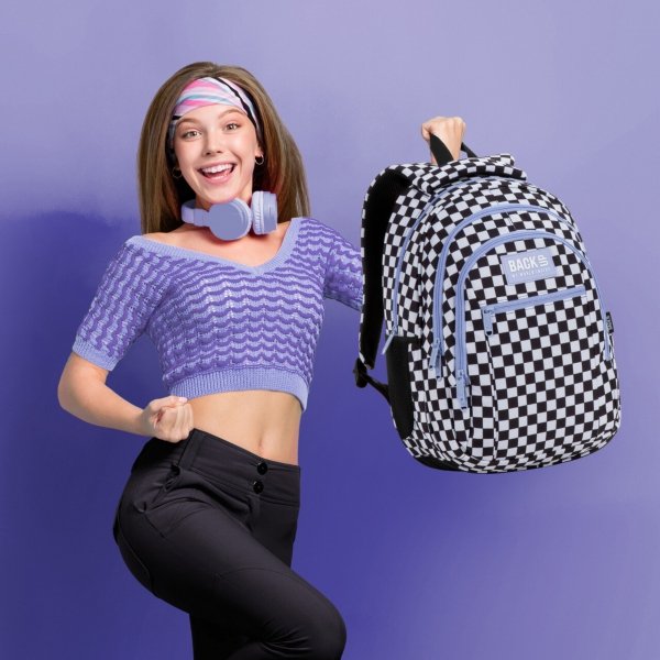 PLECAK KOMPLET 5w1 MŁODZIEŻOWY BACKUP SZKOLNY SZACHOWNICA KRATKA FIOLET