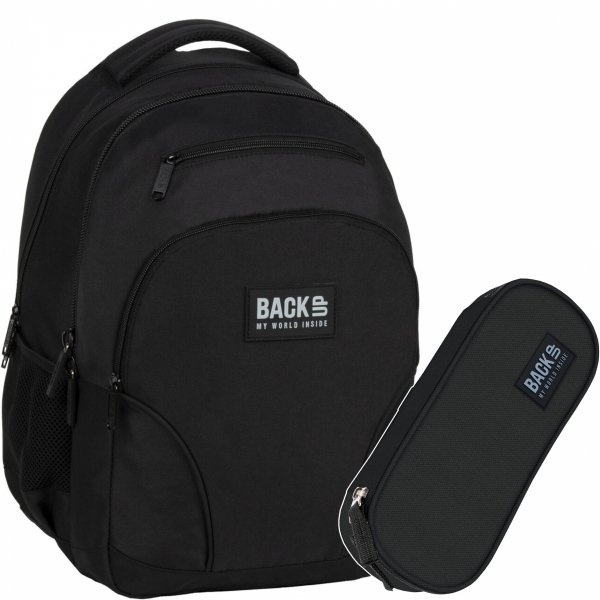 ZESTAW 2w1 BACKUP CZARNY PLECAK DUŻY SZKOLNY MŁODZIEŻOWY 3 KOMOROWY