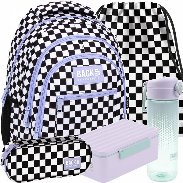 FIOLET SZACHOWNICA PLECAK ZESTAW 5 ele MŁODZIEŻOWY BACKUP SZKOLNY KRATKA